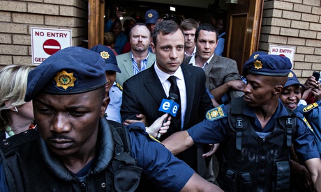 Oscar Pistorius leaving court