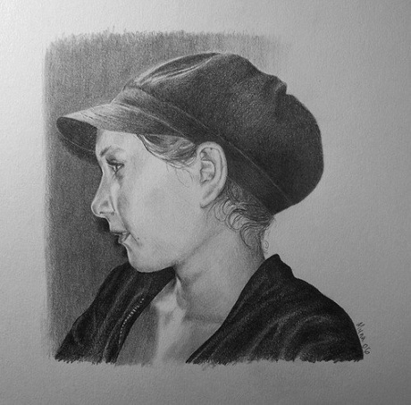 sketch of someone's daughter wearing a hat