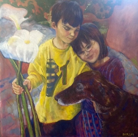 painting two children and a dog