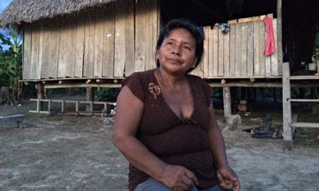 Kukama  on the shore of Maranon river affected by oil spill in Amazon rainforest of Peru