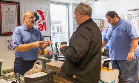 United Auto Workers local 42 president Mike Cantrell, left, speaks to fellow Volkswagen employees at the union's office in Chattanooga.