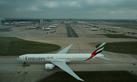 Emirates plane on Gatwick runway