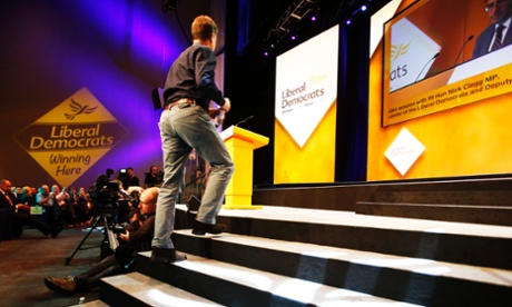 Liberal wear – Lib Dem Leader Nick Clegg walks onstage.