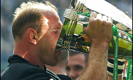 Wasps' Lawrence Dallaglio drinks from the trophy after Heineken Cup final against Leicester in 2007