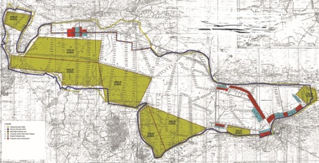 A map of the proposed boundaries for installation of a nearly 20,000-acre solar generating facility near Sambhar Lake in India's Rajasthan state, taken from plans submitted to India's government