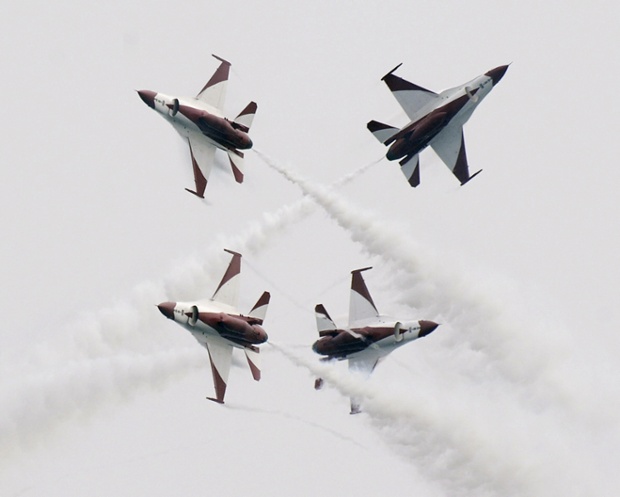 Republic of Singapore Air Force aerobatics team the Black Knights flies.