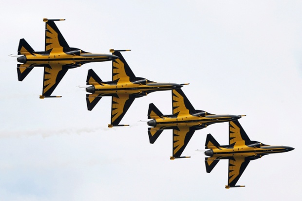 The T-50 jets of Republic of Korea Air Force aerobatics team, the Black Eagles.