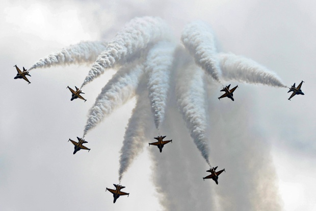 The T-50 jets of Republic of Korea Air Force aerobatics team, the Black Eagles.