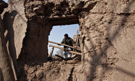 Rubble of a house after it was damaged by grenades