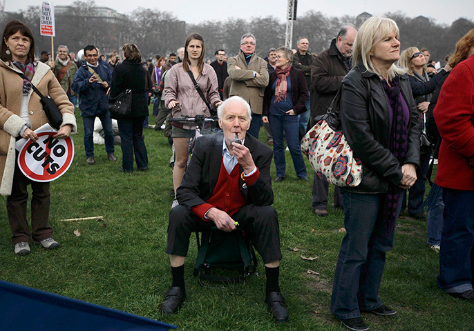Tony Benn in pictures: At a rally in Hyde Park, during a protest organised by the TUC, called The 