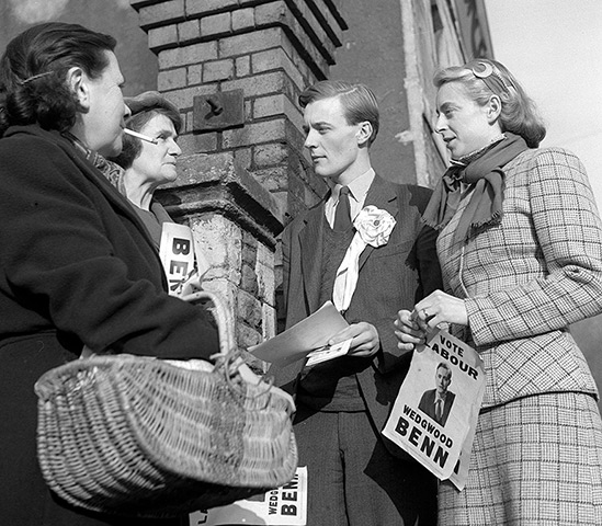 Tony Benn in pictures: Labour Party candidate Tony Benn out canvassing with his wife (left) in Bri