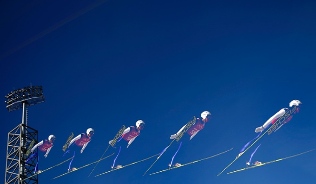 Ski-jumper Daiki Ito from Japan soars through the air.