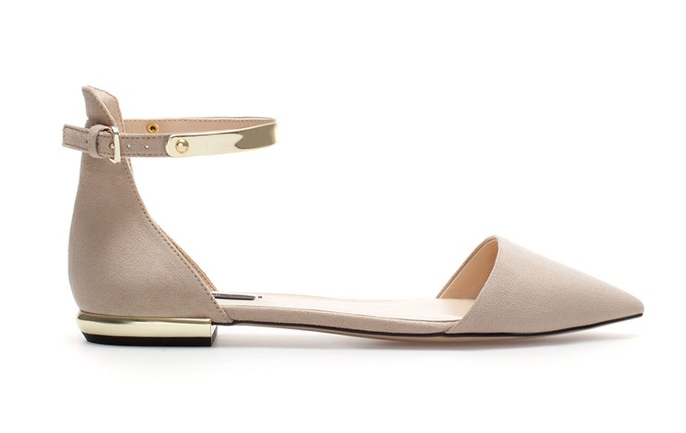 Pointed Flats: Beige Ankle strap shoe