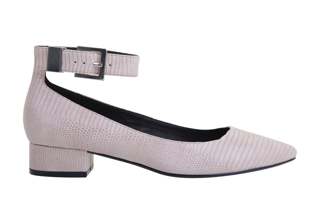 Pointed white ankle strap shoes