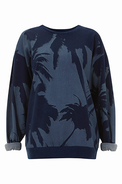 Sweatshirts: Blue palm print sweatshirt