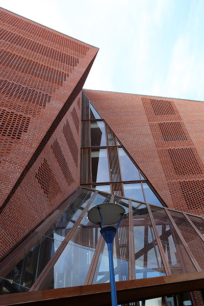 Architecture: The timber and glass canopy above the main entrance
