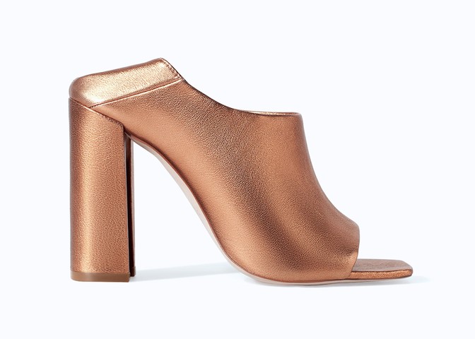 Metallics: Metallics - bronze high heel peep toe high heel by Zara