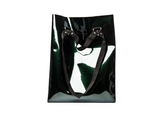 Metallics: Metallics - shiny dark green tote bag with black handles by Cheap Monday