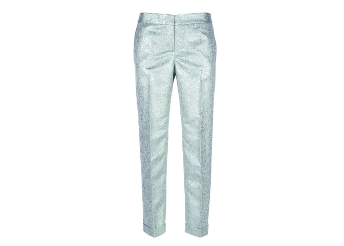 Metallics: Metallics - shiny light green paisley trousers by Tory Burch