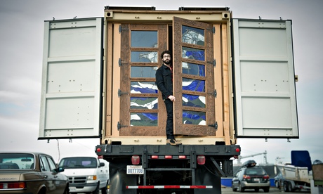 Street life: Anthony Krumeich in his mobile home on the back of a truck. Photograph: Barry J Holmes for the Observer