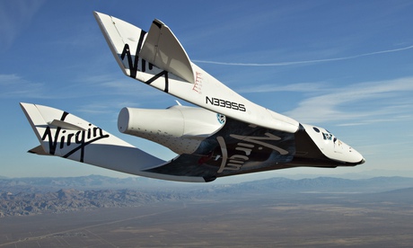 Virgin Galactic’s SpaceShipTwo on its first test flight over the Mojave Desert, California