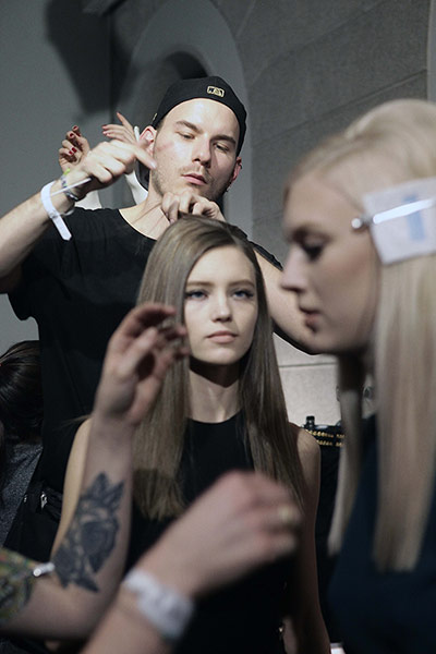 Versace: models in Hair and make-up at versace show in milan