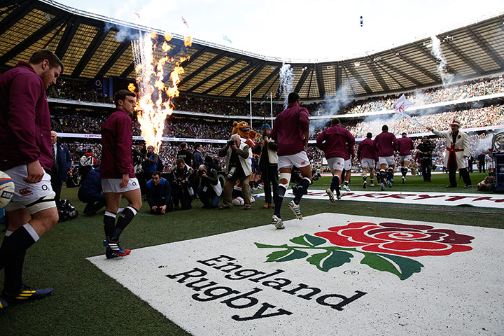 England v Ireland: The England players emerge for the start of the game