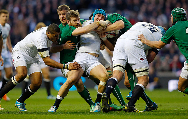 England v Ireland: Jack Nowell keeps hold of the ball 
