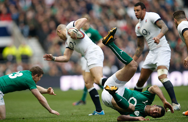 England v Ireland: Rob Kearney misses a tackle on Mike Brown 
