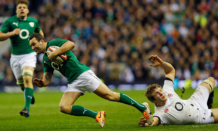 England v Ireland: Joe Launchbury makes a crucial tap tackle 