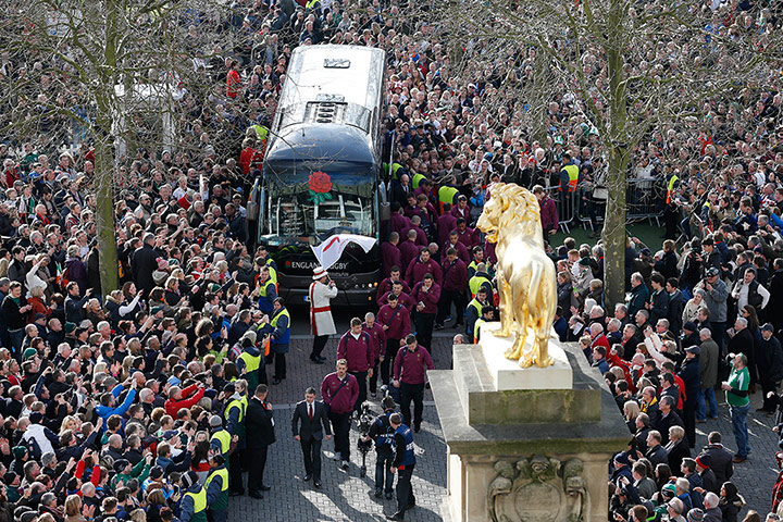 England v Ireland: The England team, led by captain Chris Robshaw, disembark from their coach