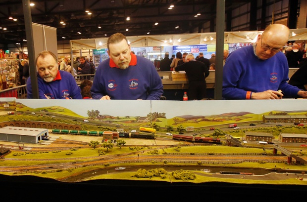 Model train enthusiasts at Model Rail Scotland 2014, the biggest model railway show held in Scotland. The event is held at the Scottish Exhibition and Conference Centre in Glasgow. Photograph: Danny Lawson/PA