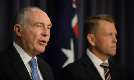 #politicslive  Minister for Infrastructure Warren Truss (left) and Queensland Transport Minister Scott Emerson speak to the media at Parliament House in Canberra, Tuesday, Feb. 25, 2014.