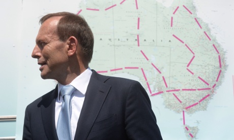 Prime Minister Tony Abbott stands next to a map of Australia as he attends the launch of the beyonblue national roadshow outside Parliament House in Canberra, Tuesday, Feb. 25, 2014.