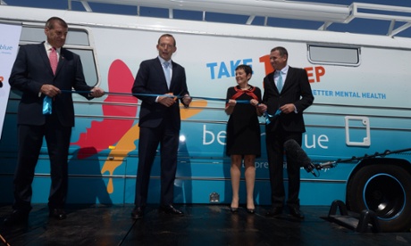 Prime Minister Tony Abbott attends the launch of the beyonblue national roadshow outside Parliament House in Canberra, Tuesday, Feb. 25, 2014.