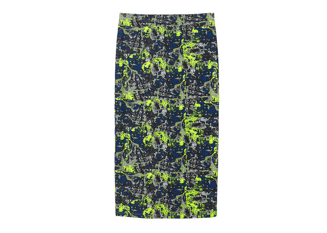 Paint effect clothes: Paint effect clothes - green navy  splatter print pencil skirt by Monki