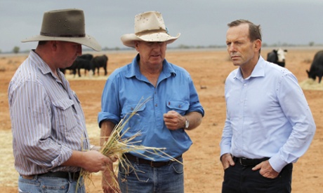 Prime Minister Tony Abbott meets with outback grazier Phillip Ridge on his property named 