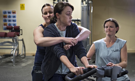 Keeley Hawes has a bad gym session in Line of Duty.