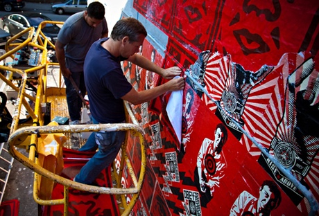 The alleged vandal Shepard Fairey,at work in Copenhagen