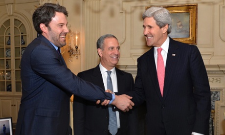 Secretary of State John Kerry with actor Ben Affleck and Senator Russ Feingold.