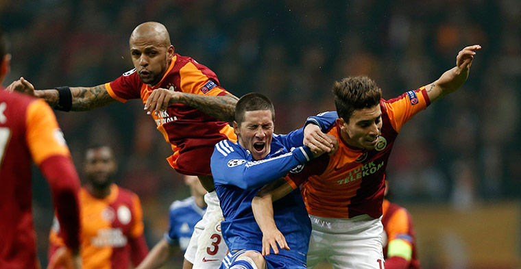 galatasary v chelsea: Felipe Melo, Alex Telles and Fernando Torres