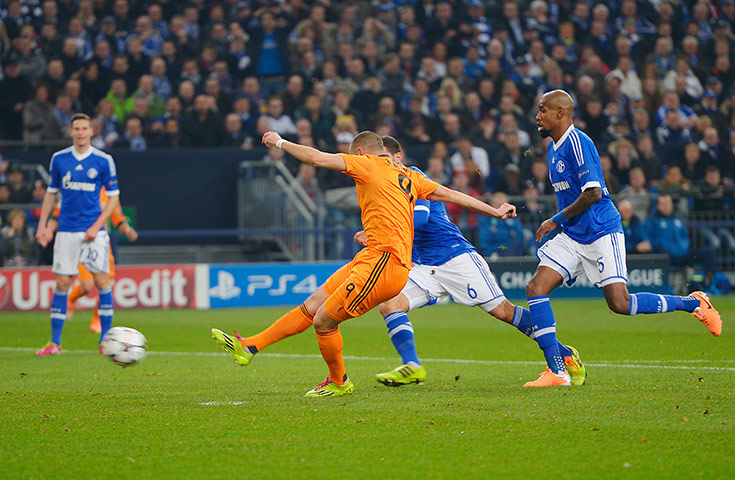 madrid drubbing: vKarim Benzema of Real Madrid scores his team's first goal 