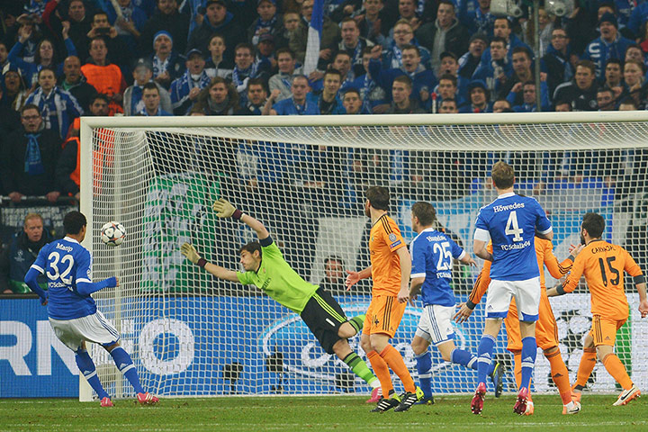 madrid drubbing: Benedikt Hoewedes of FC Schalke 04 misses a glorious chance 