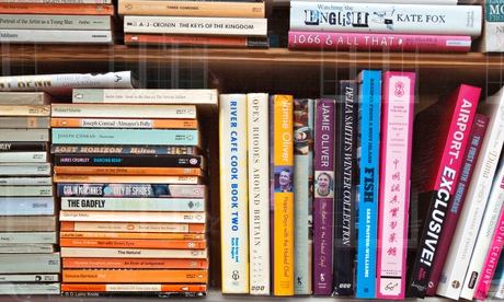 A set of crowded bookshelves
