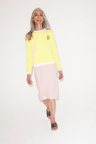 All Ages yellow: yellow jumper pale pink skirt