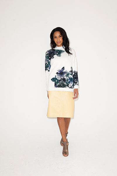 All Ages yellow: yellow leather skirt patterned jumper shoe boots