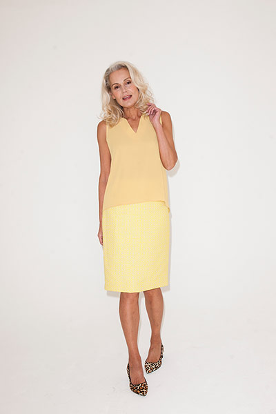 All Ages yellow: yellow sleeveless top yellow skirt leopard print flat shoes