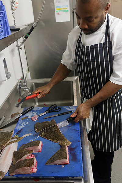 Turbot fishing gallery: Jeffers cuts the turbot into 10 steaks