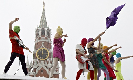 A Russian revolution: Pussy Riot perform in Red Square in Jaunary 2012.