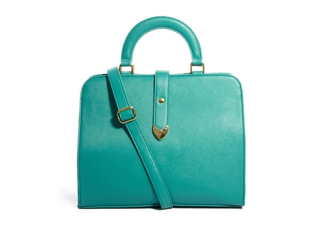 20 affordable handbags: Affordable handbags - turquoise cross body bag with gold buckles by asos